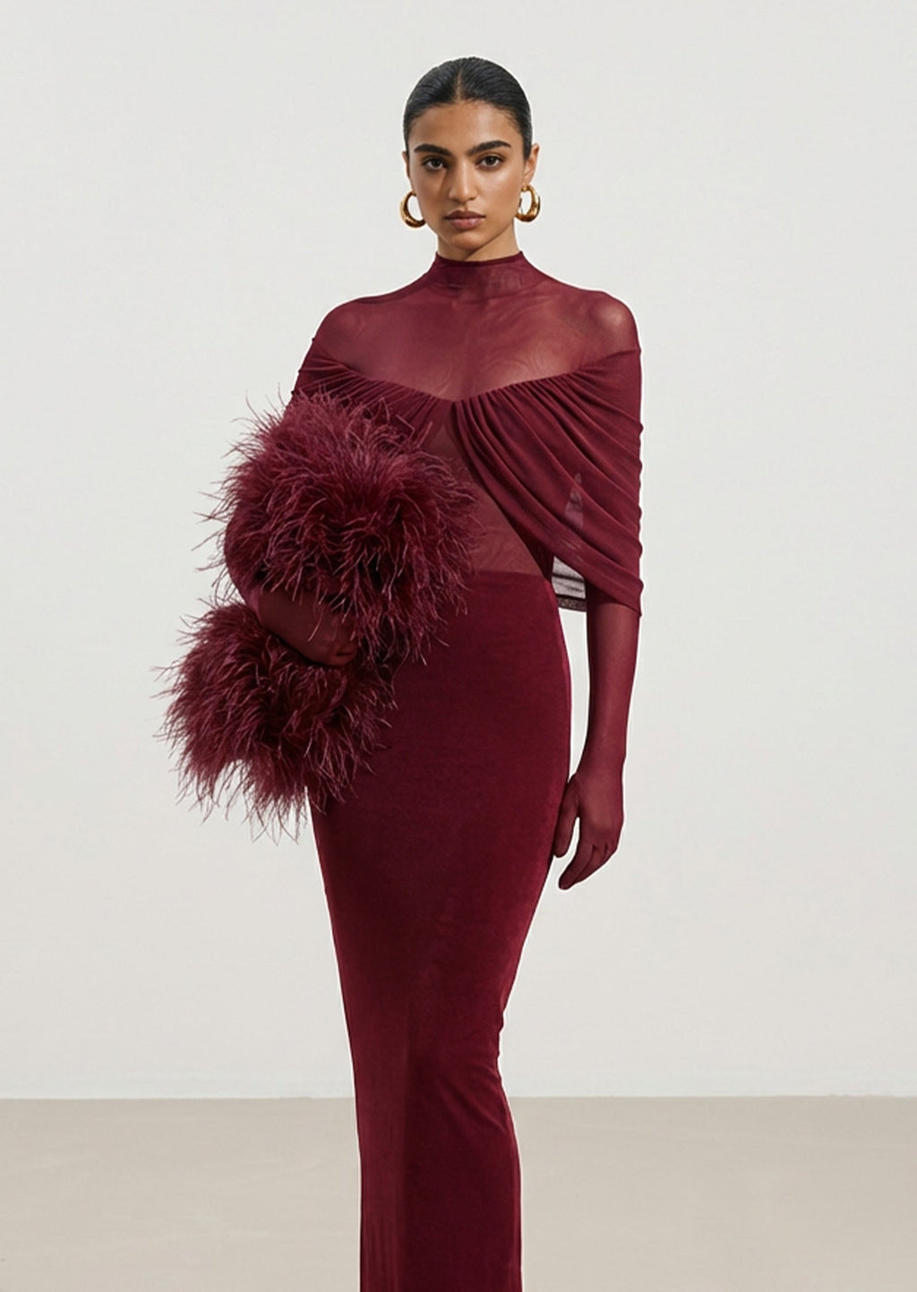 Layali Rose Draped Pleated Cape Dress