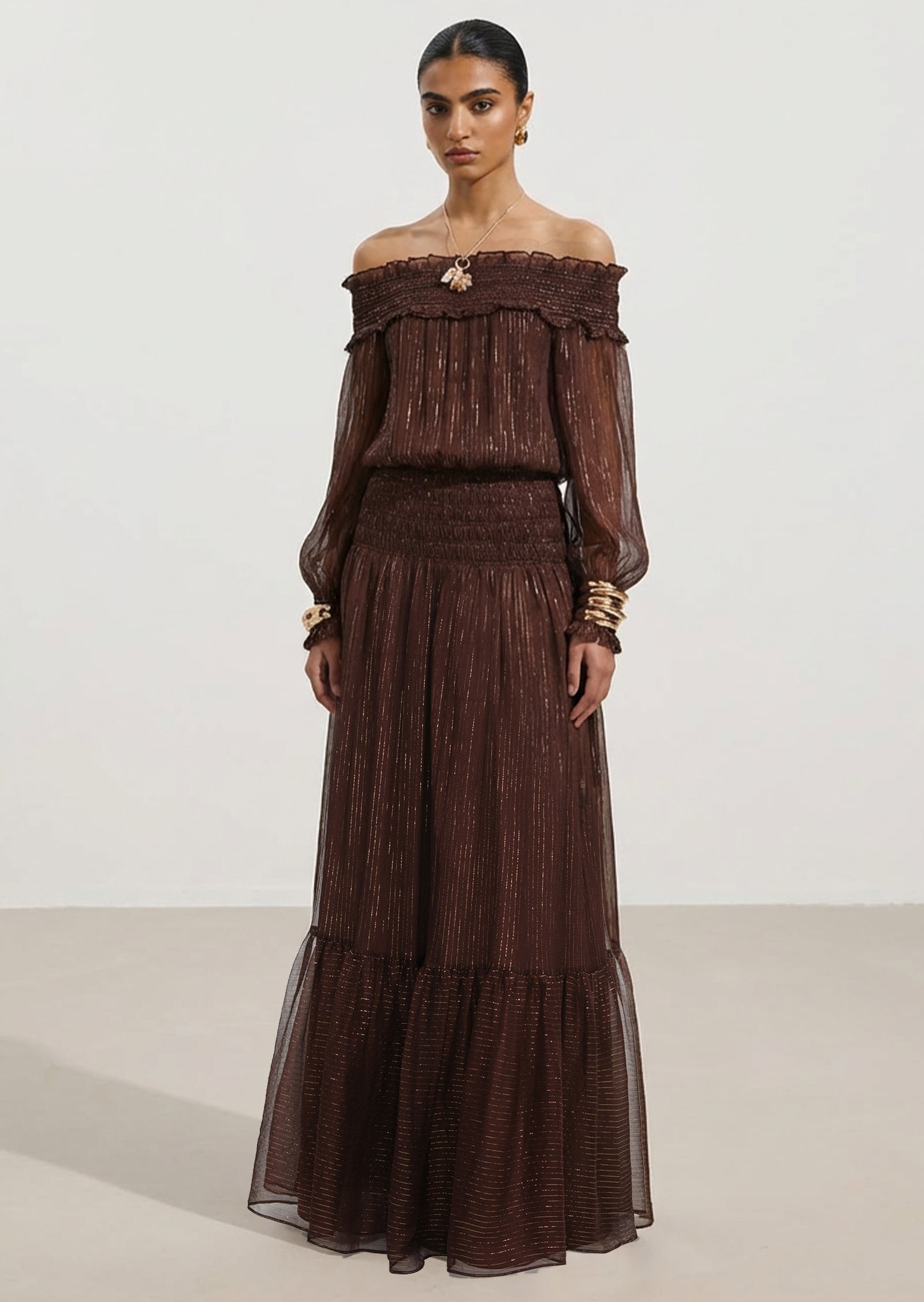 Layali Rose Georgette Off Shoulder Maxi Dress