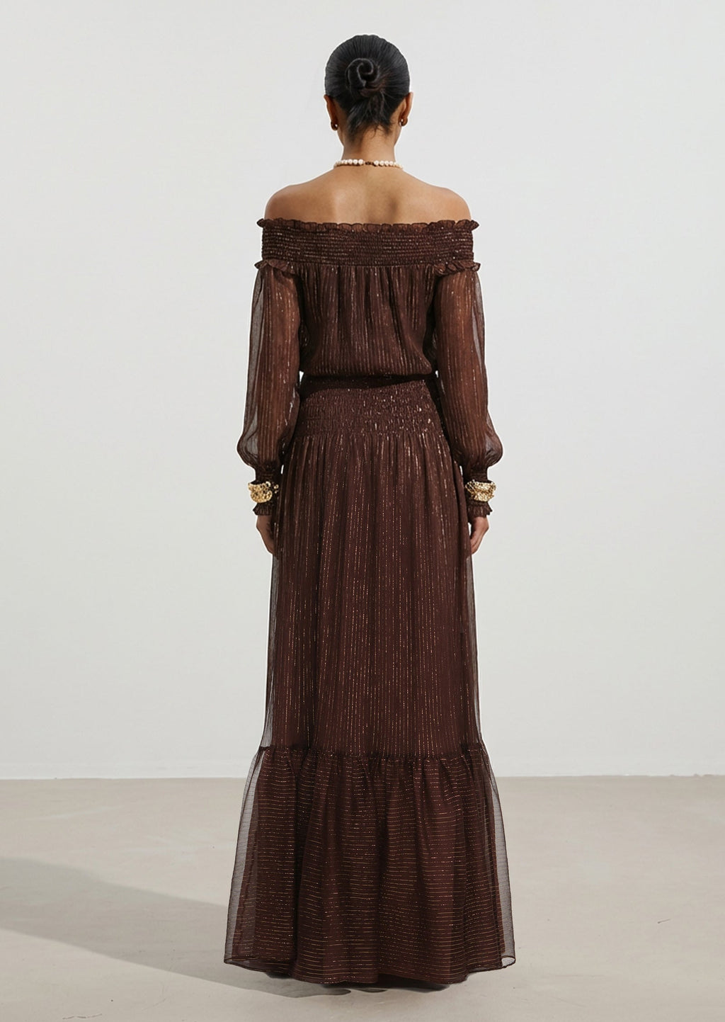Layali Rose Georgette Off Shoulder Maxi Dress