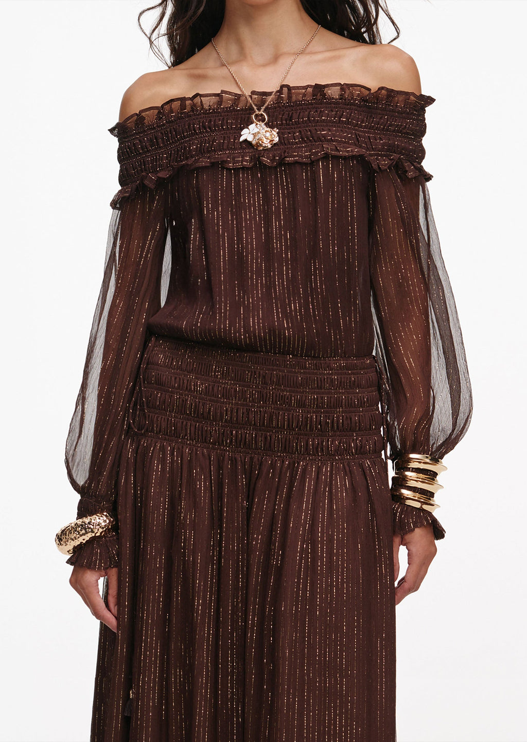 Layali Rose Georgette Off Shoulder Maxi Dress