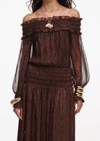 Layali Rose Georgette Off Shoulder Maxi Dress