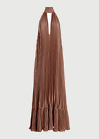 V Neckline Pleats Ruffled Maxi Dress