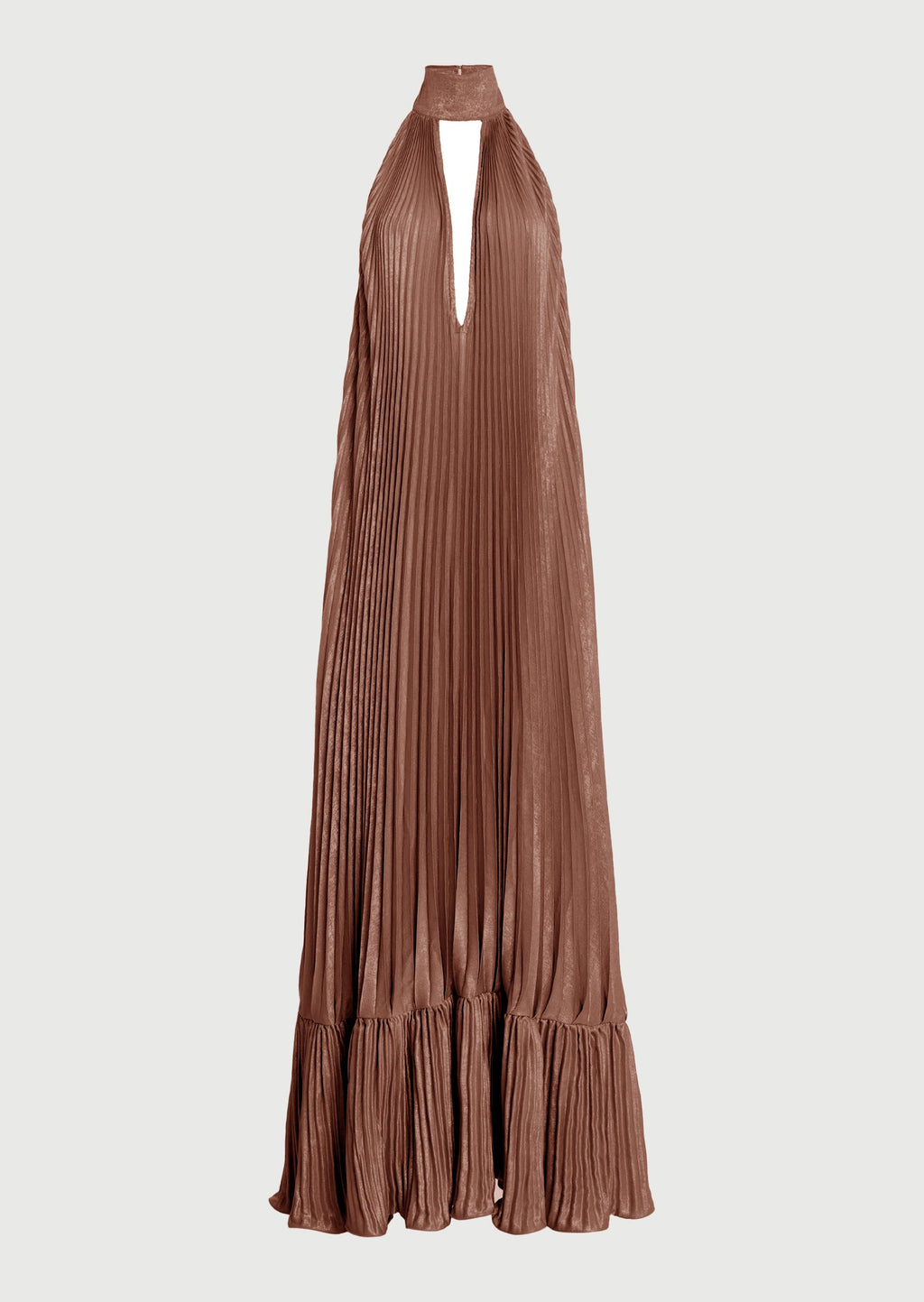 Sleeveless V Neckline Pleats Ruffled Maxi Dress