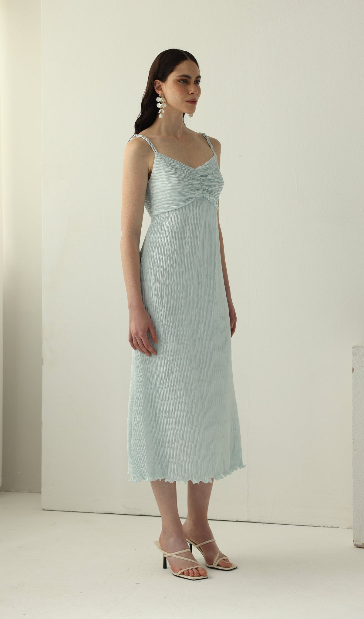 Solid Texture Slip Midi Dress
