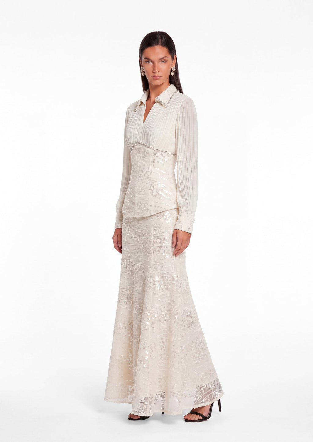 Nagisa Beaded Sequin Mermaid Maxi Dress Set In White
