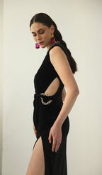 Embellished Velvet Split Maxi Dress