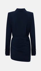 Lapel Collar And Draped Mini Dress Set In Black