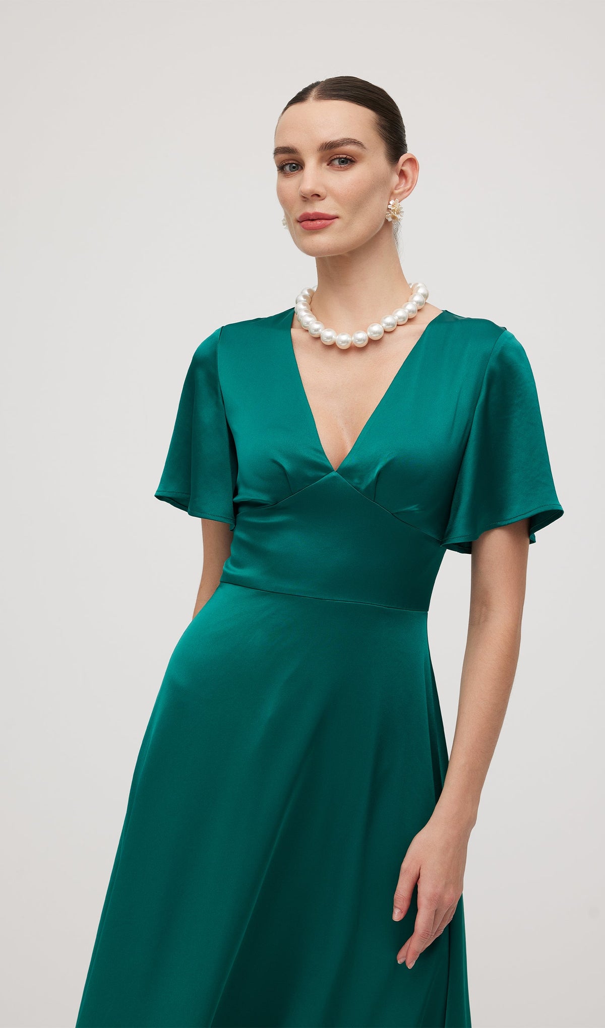 V Neck Evening Midi Dress