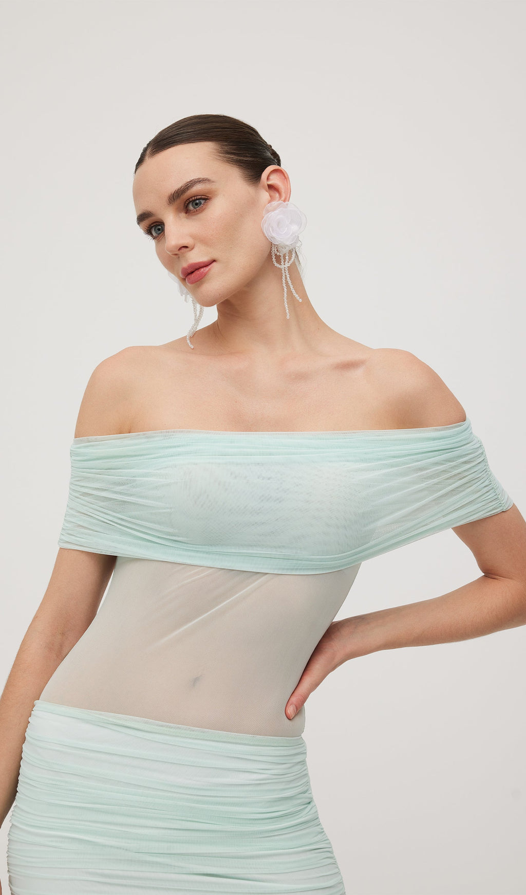 Off Shoulder Mini Dress - Pistachio