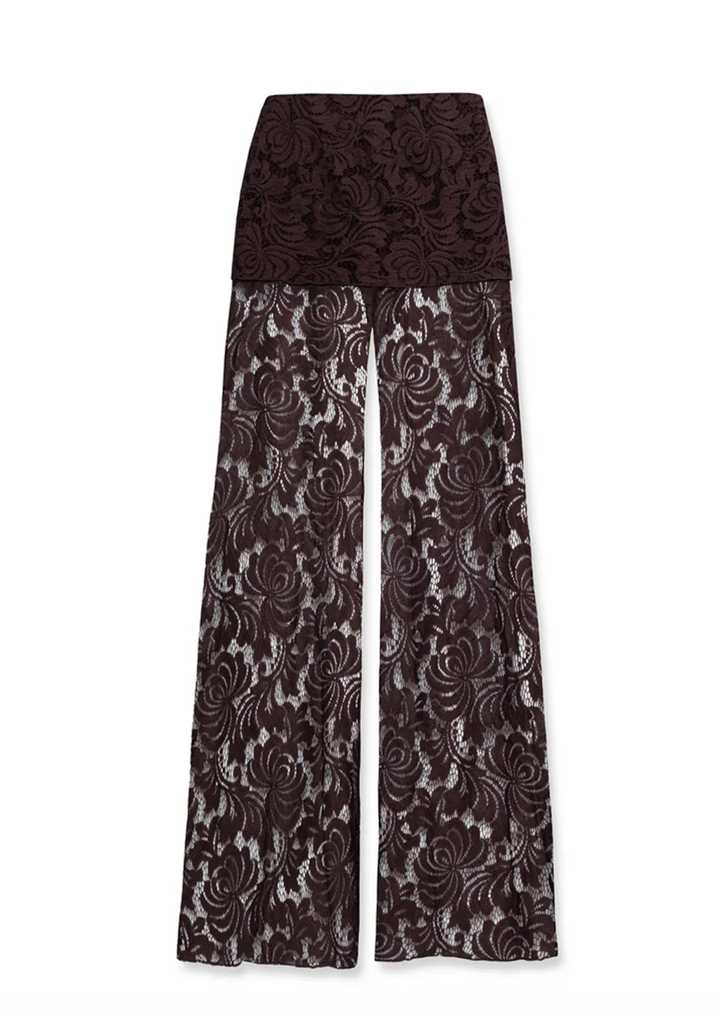 Earleen Lace Top & Flared Trousers Set In Brown