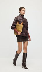 Waisted Lapel Leather Jacket In Brown