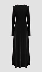 Long Sleeved Gathers  Maxi Dress Black