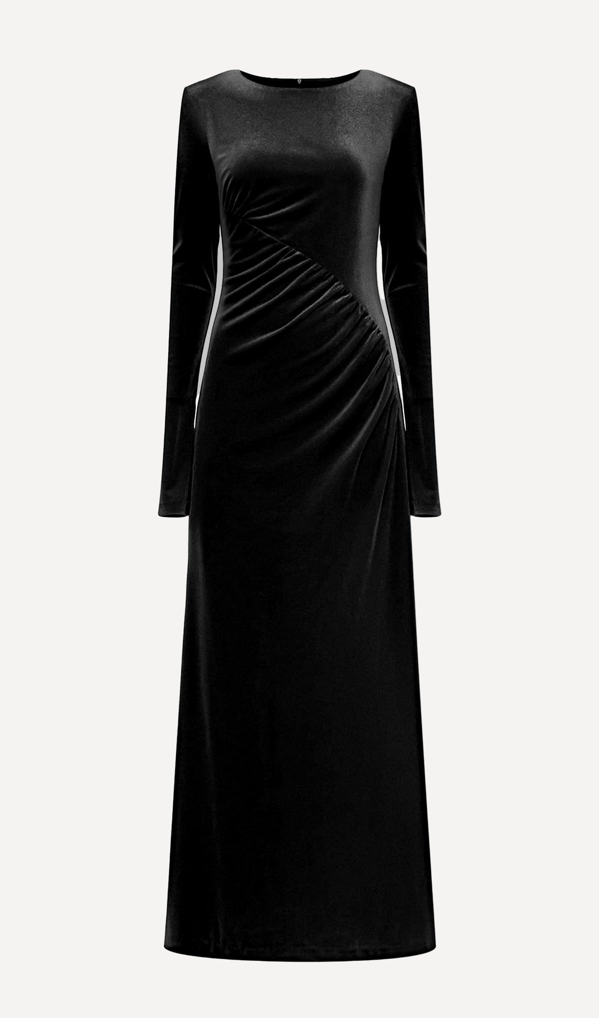 Long Sleeved Gathers  Maxi Dress Black
