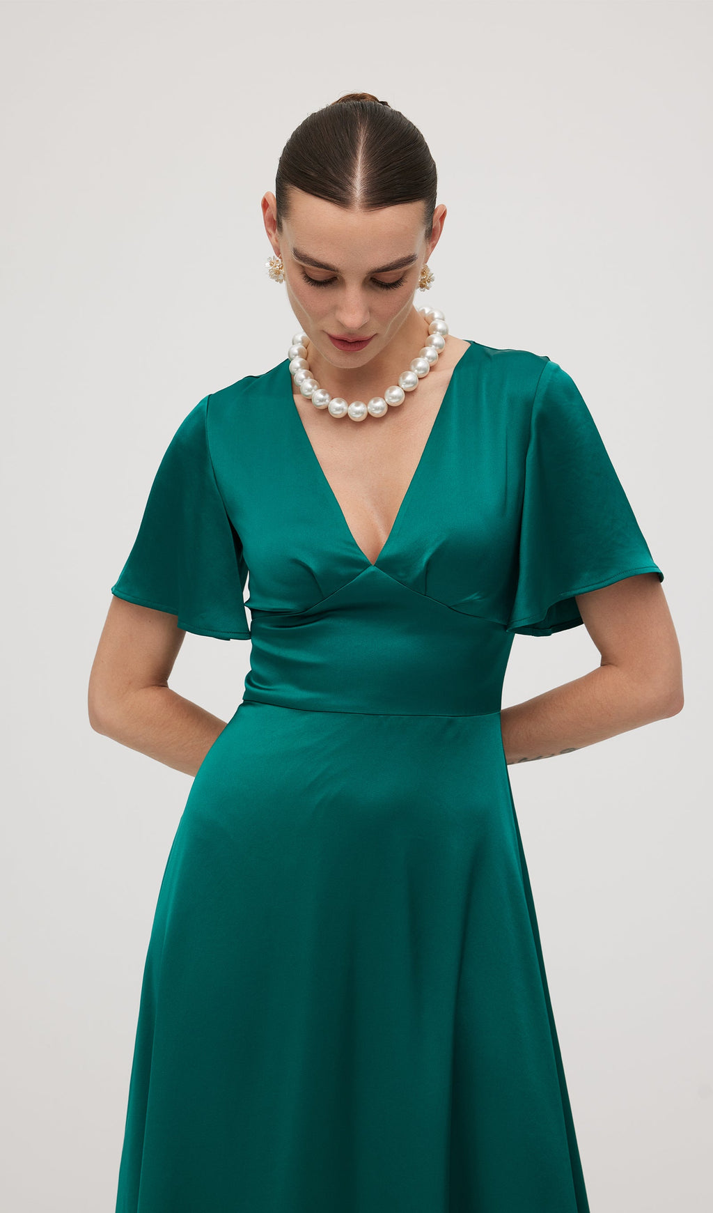 V Neck Evening Midi Dress