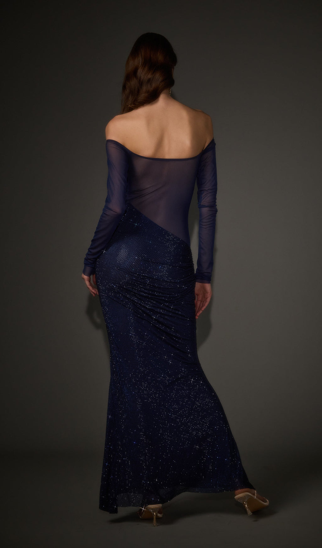 Diamante Off Shoulder Maxi Dress In Navy