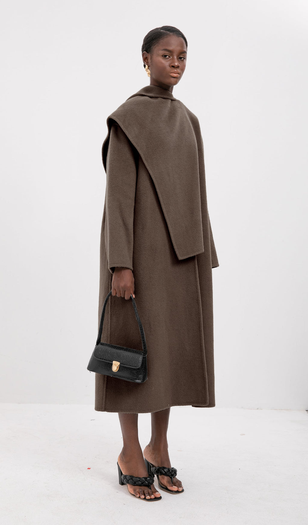 Trendy Oversized Cape Style Coat-Coffee
