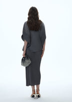 Macaria Knit Cape Top & Midi Skirt Set In Grey