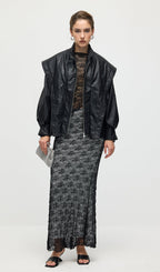 Waisted Lapel Leather Jacket In Black