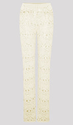 Bandage Knit Top & Crochet Knit Pants In Ivory