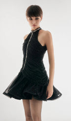Embellished Ruched Mini Dress