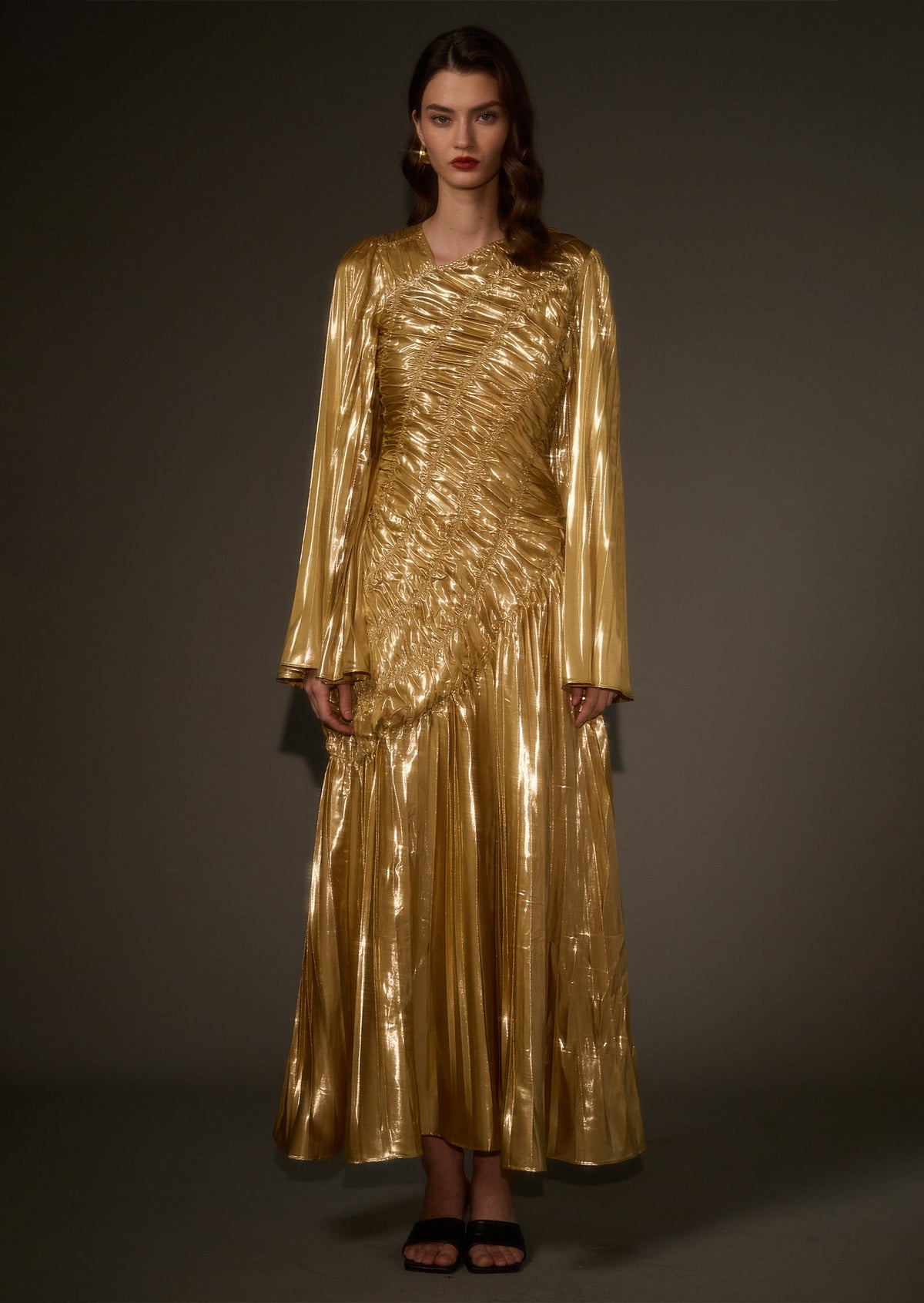 Metallic Maxi Dress In Gold