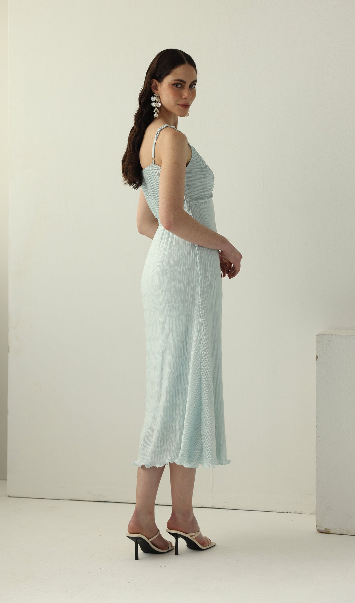 Solid Texture Slip Midi Dress