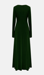 Long Sleeved Gathers  Maxi Dress In Dark Green
