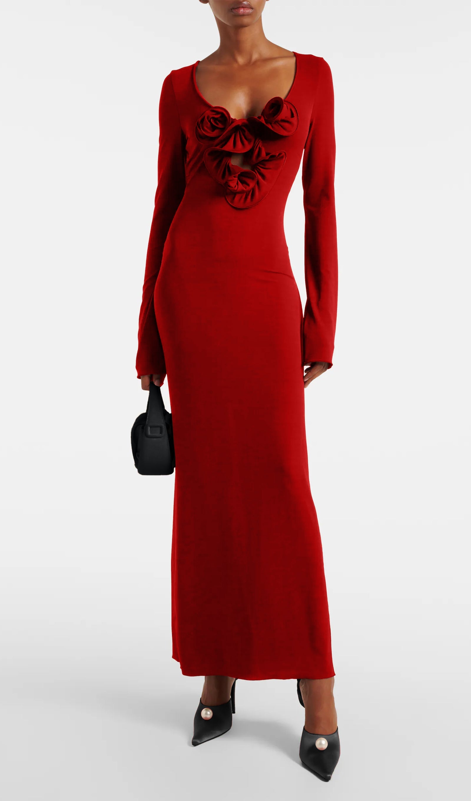 Flower Applied Jersey Maxi Dress