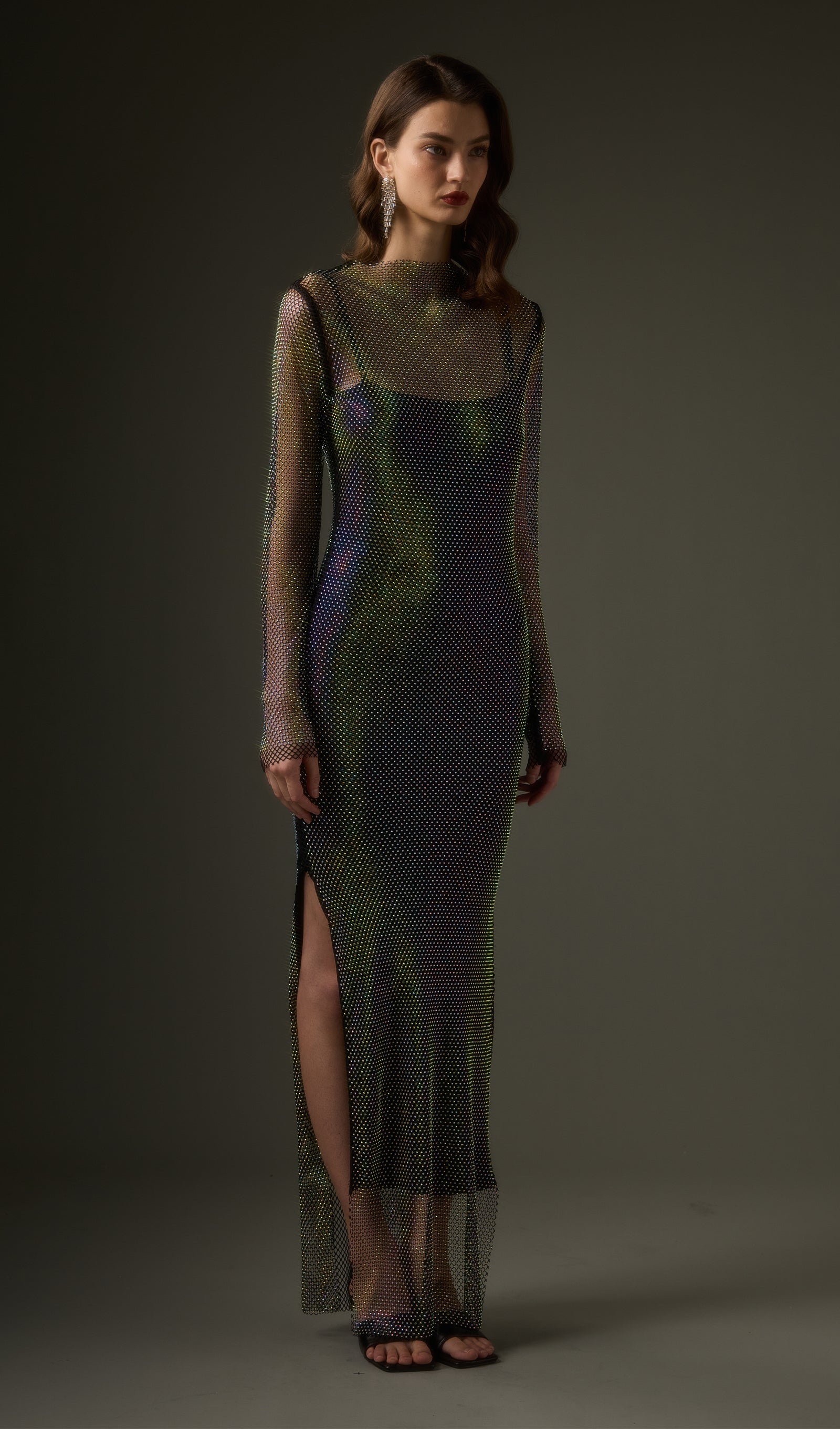 Mesh With Monochrome Maxi Dress In Colored Diamonds