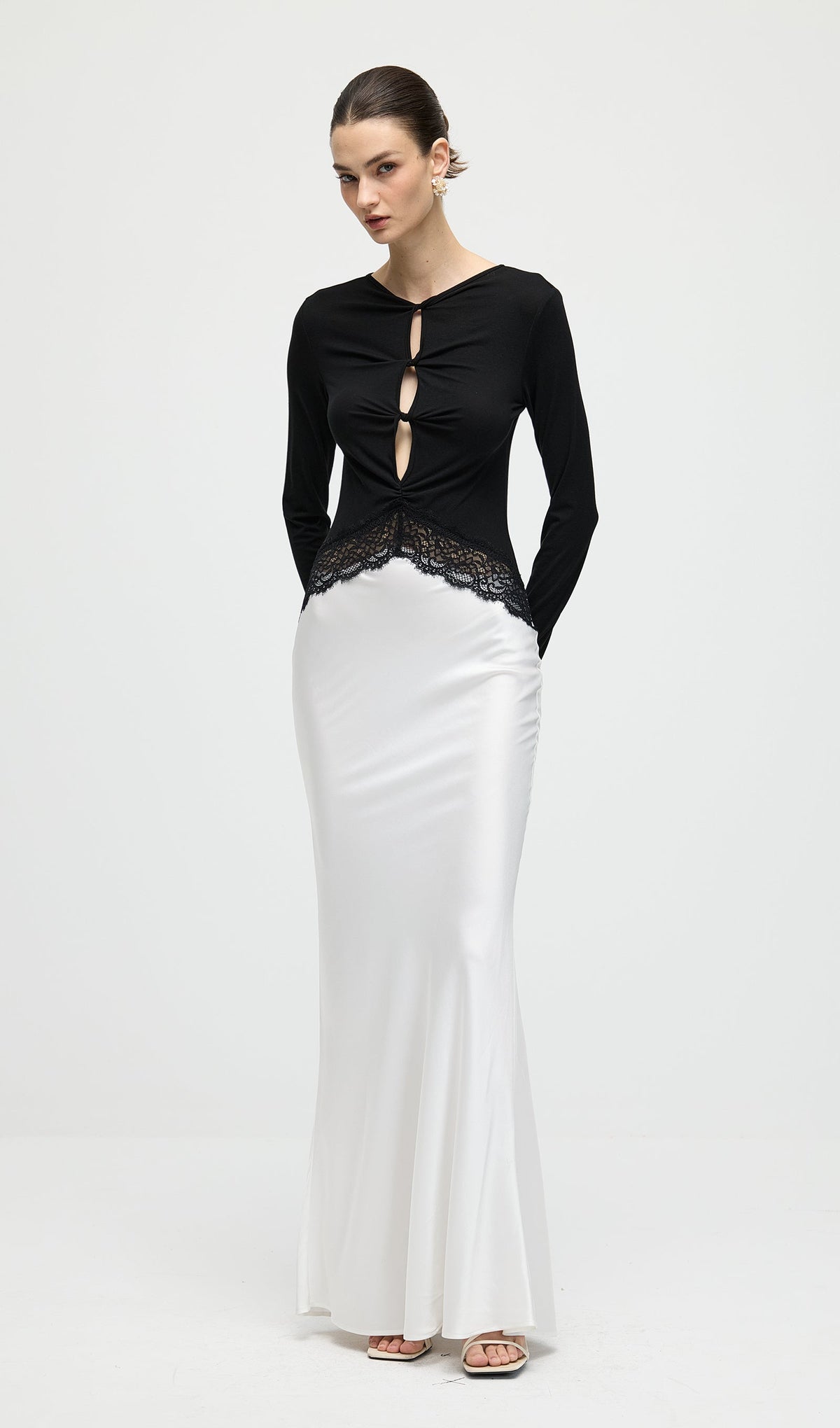 Open Twist Lace Maxi Dress In Black & White