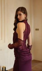 Lace Bodice Ruched Maxi Dress In Magenta