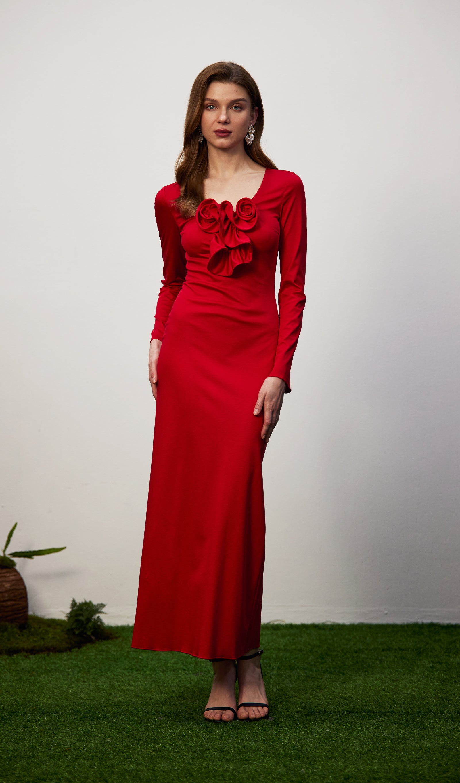 Flower Applied Jersey Maxi Dress