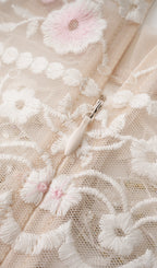 Embroidered Flower Sequins Mesh Maxi Dress