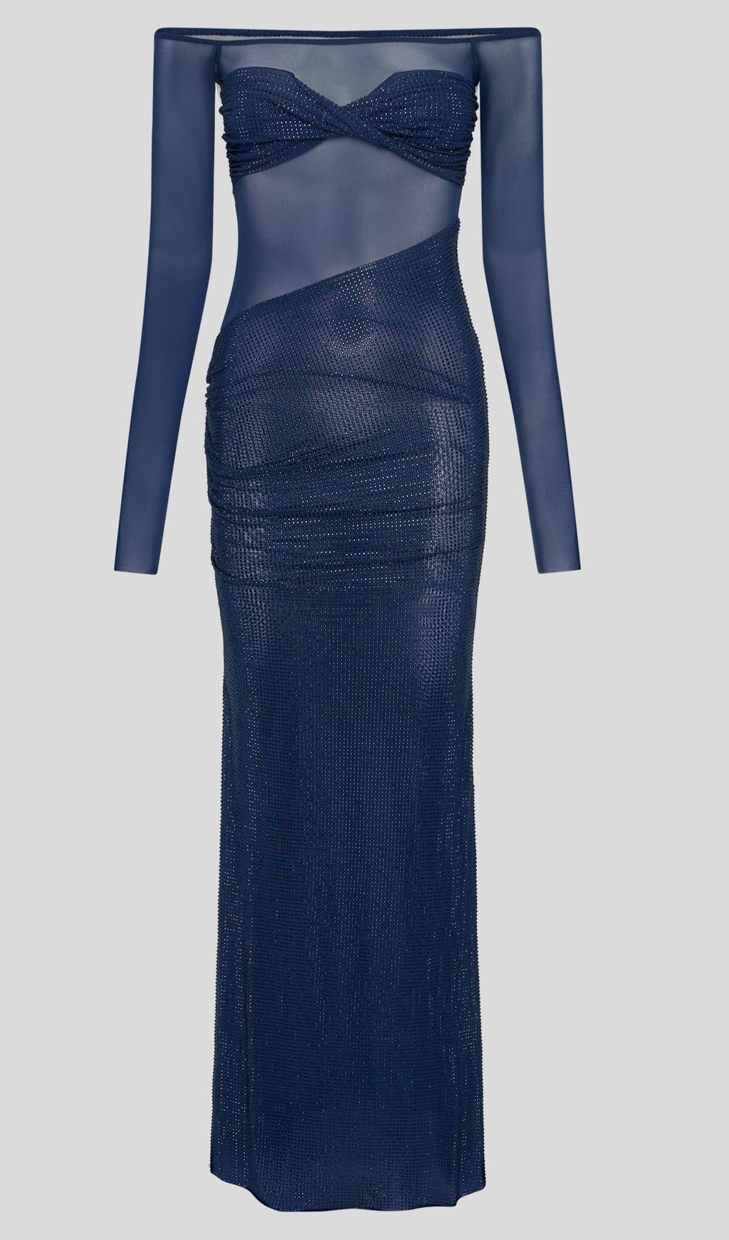 Diamante Off Shoulder Maxi Dress In Navy