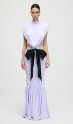 Jersey  Cut Out Detail Bow Maxi Dress In Purple
