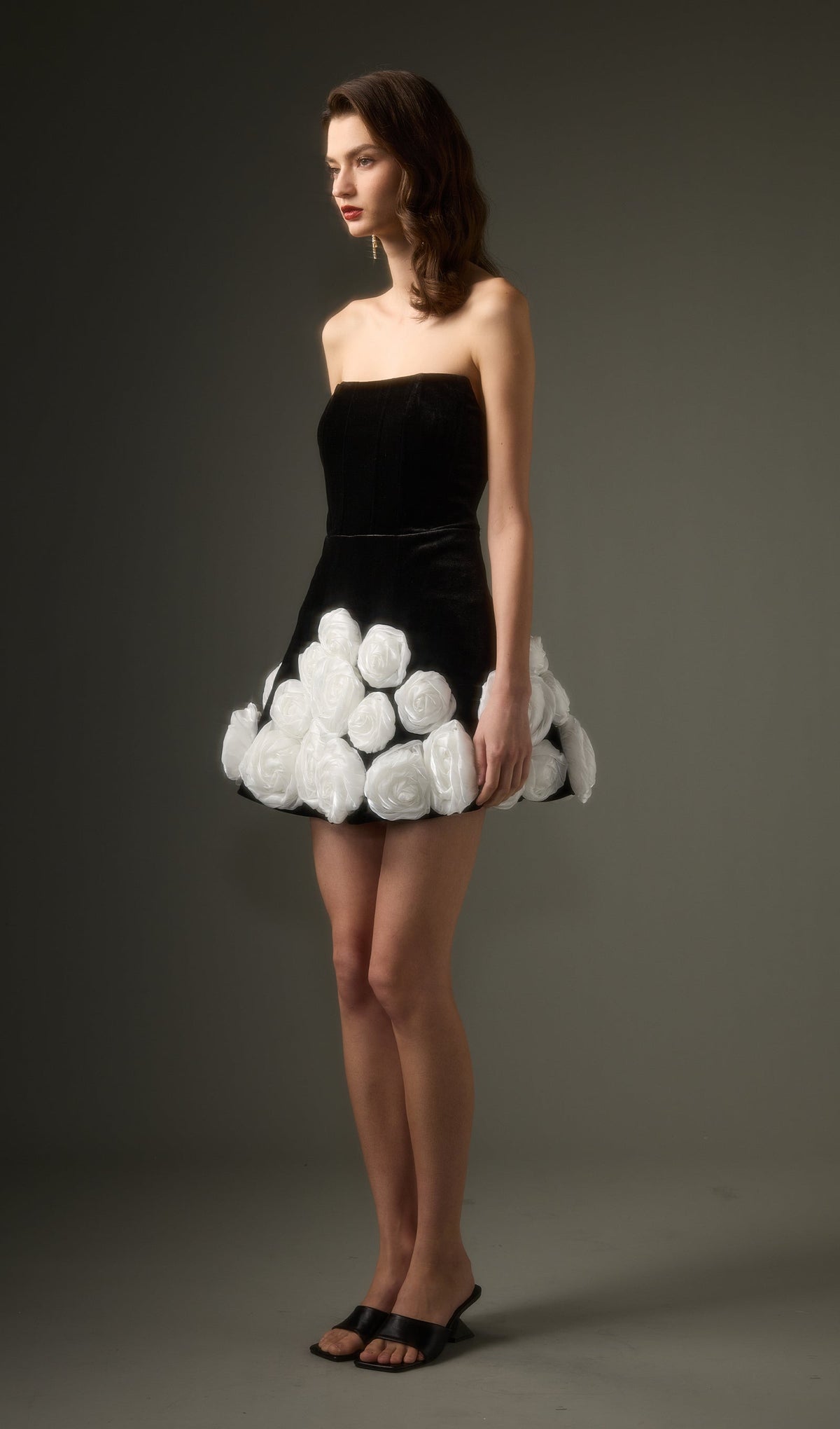 Black Off Shoulder Flower Mini Dress