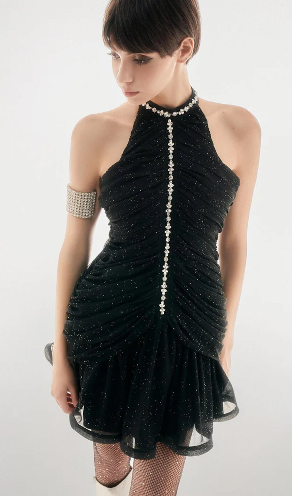 Embellished Ruched Mini Dress