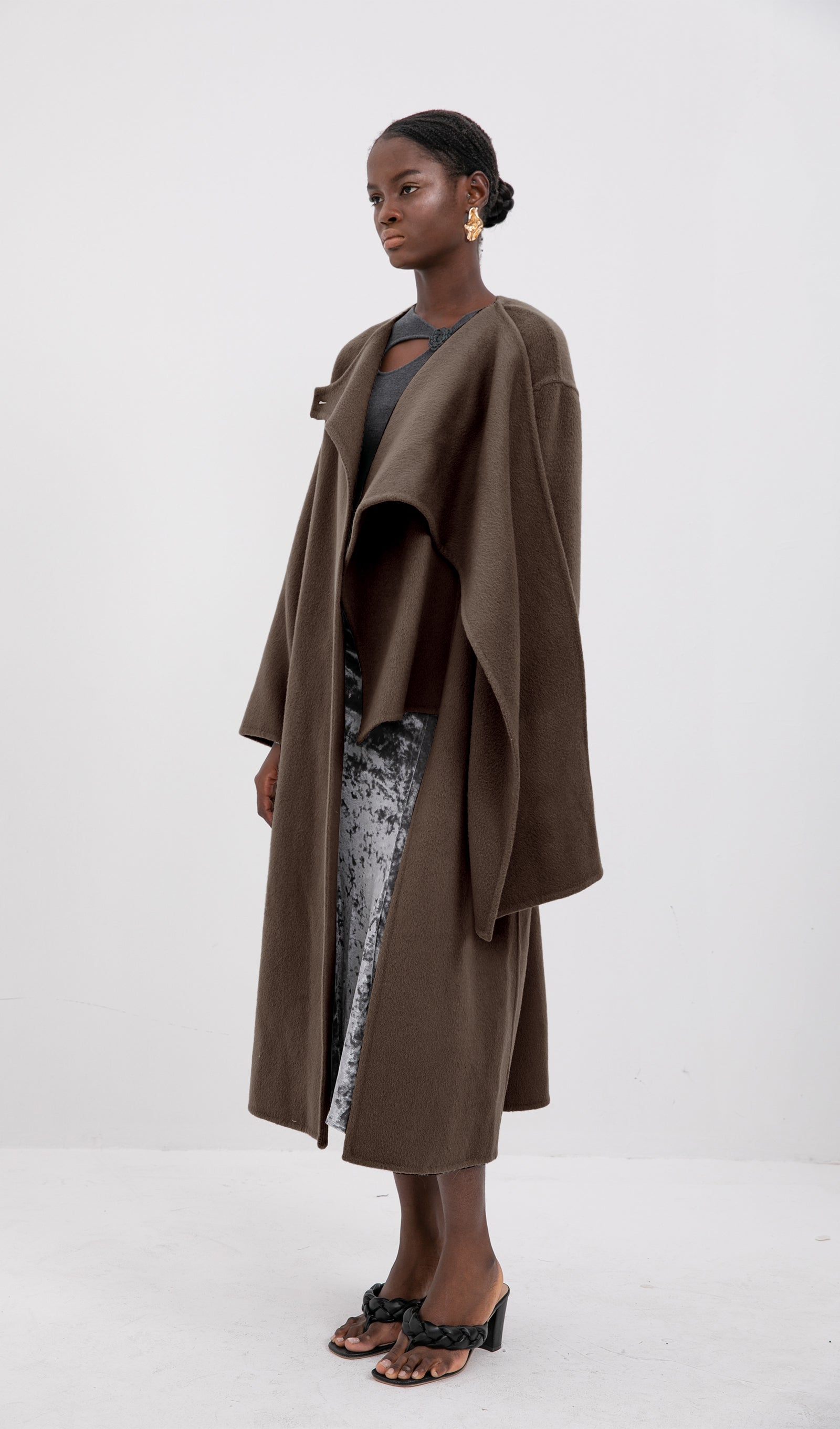 Trendy Oversized Cape Style Coat-Coffee