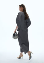 Macaria Knit Cape Top & Midi Skirt Set In Grey