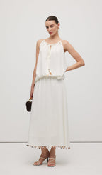 Cotton And Linen Lace Up Midi Skirt Sets
