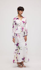 Floral Print Satin Maxi Skirt Two Piece Sets