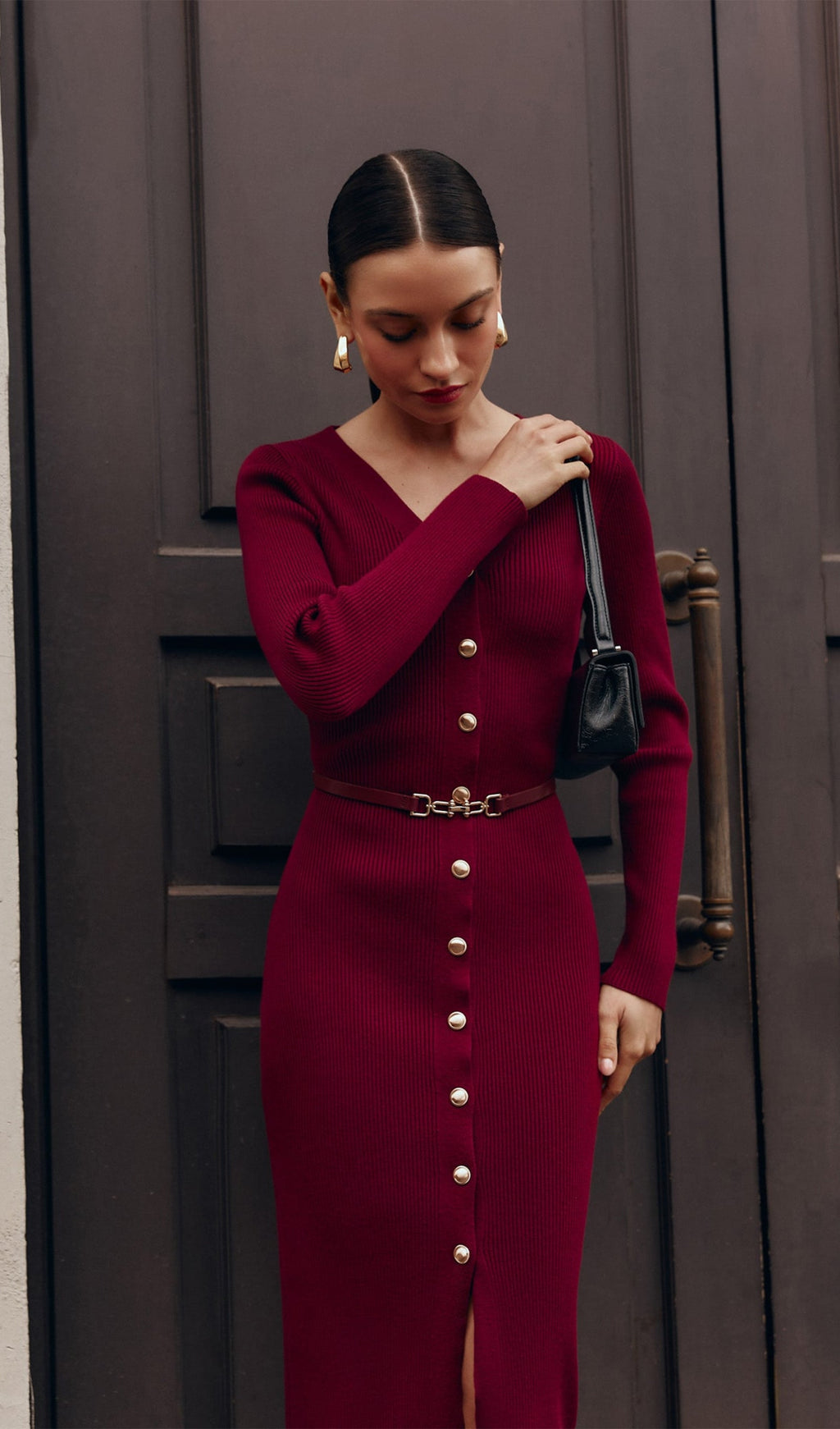 Red Knitted Midi Dress