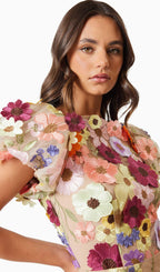 Floral 3D Lace Midi Dress In Apricot