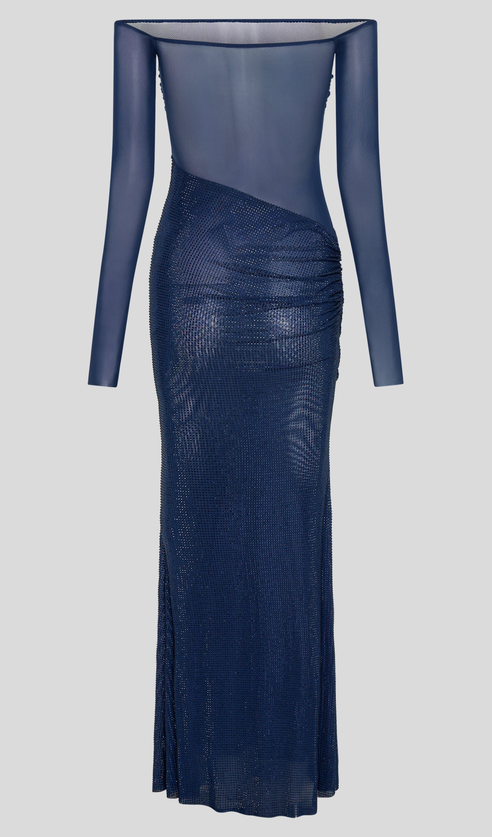 Diamante Off Shoulder Maxi Dress In Navy