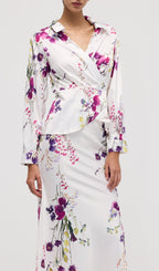 Floral Print Satin Maxi Skirt Two Piece Sets