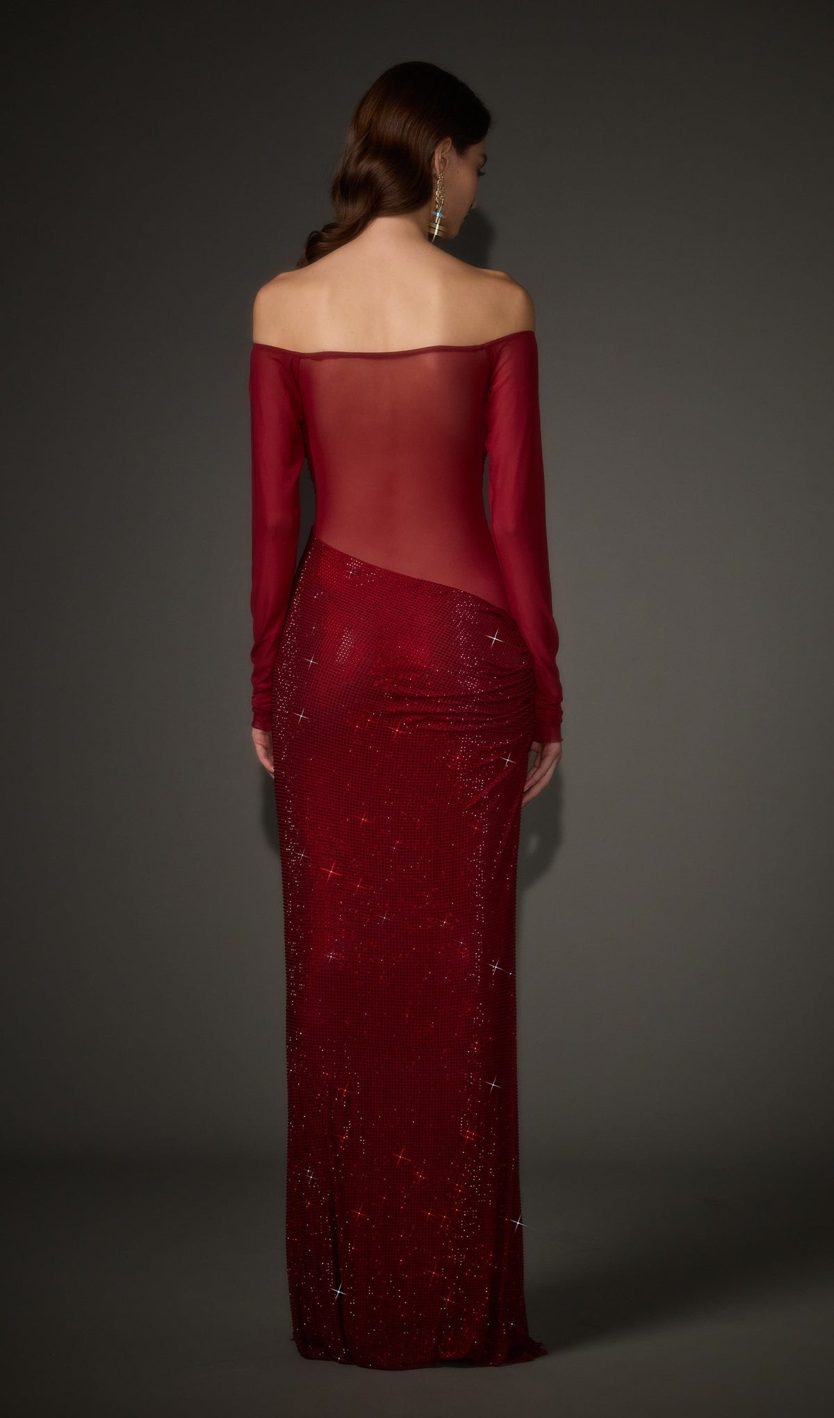 Diamante Off Shoulder Maxi Dress In Red