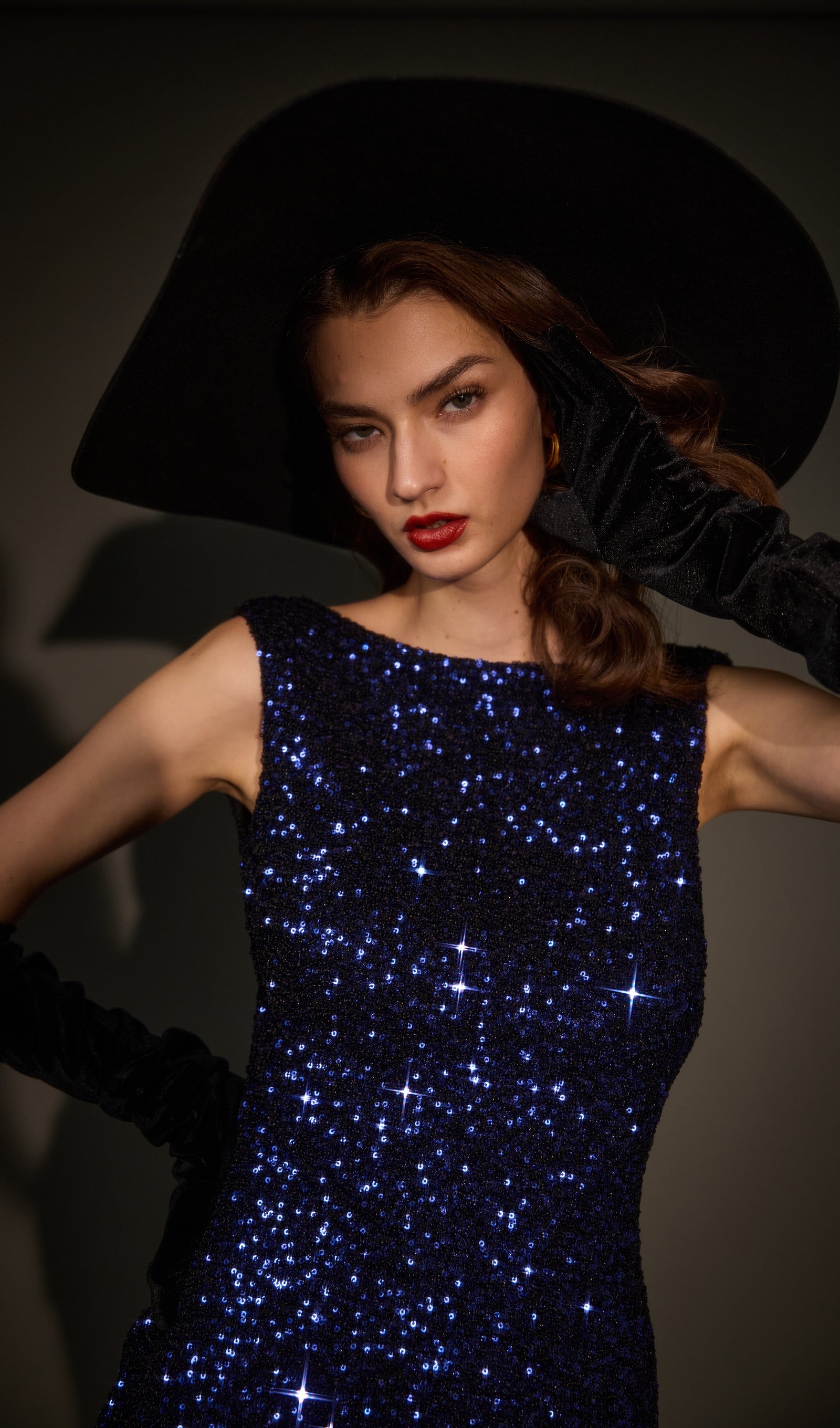 Cinematic Sequin Mini Dress In Navy