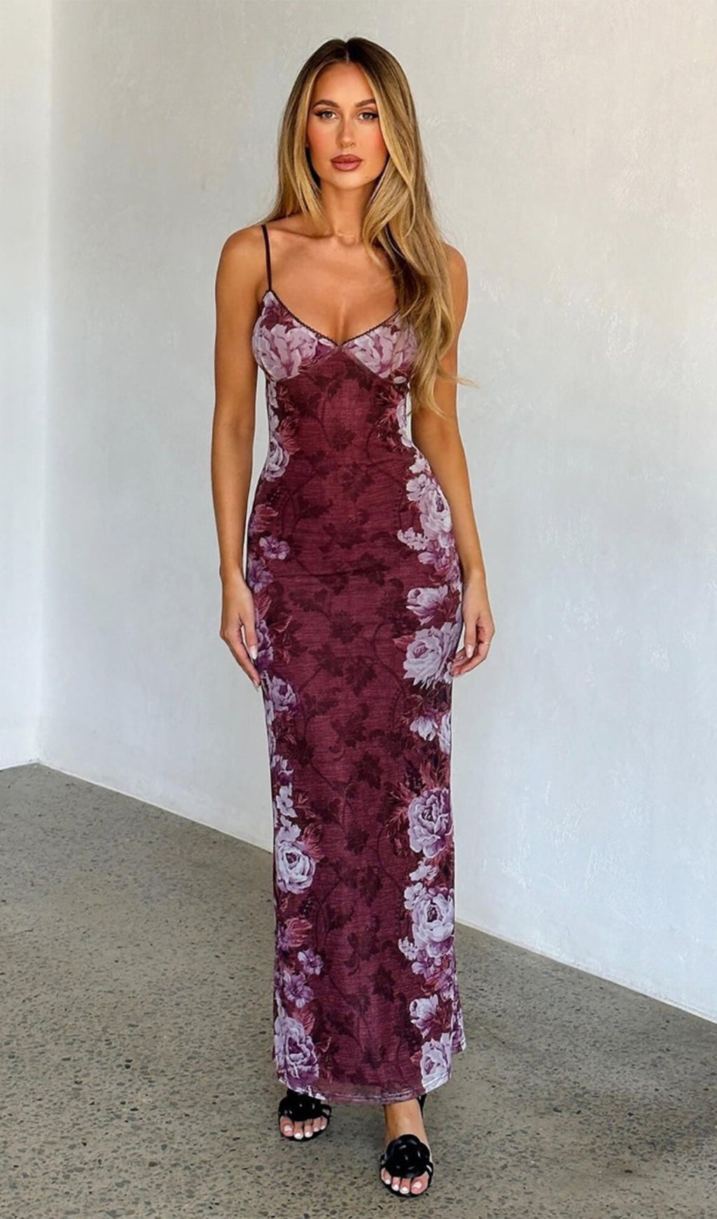 Floral Rose Stripe Maxi Dress