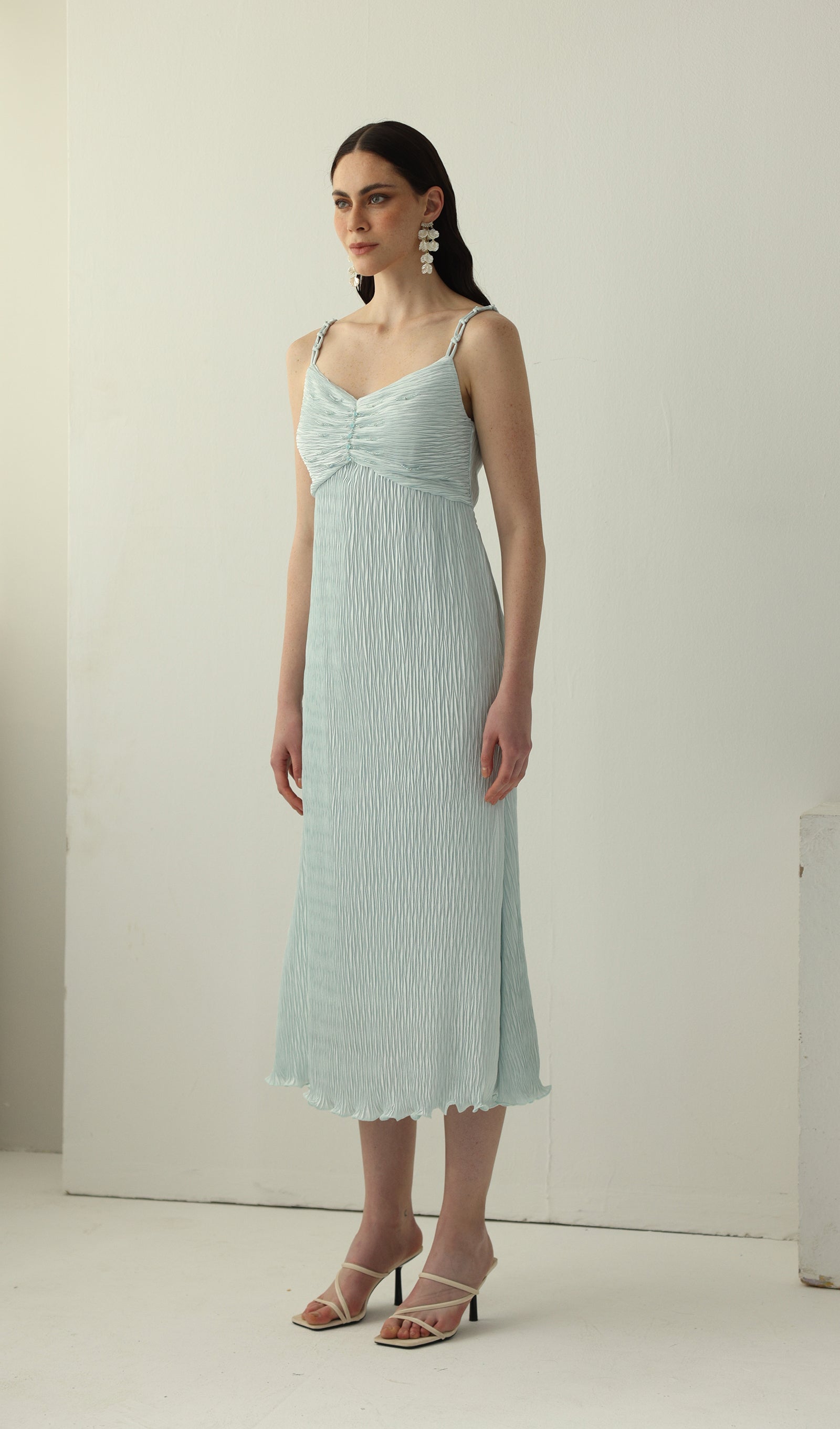 Solid Texture Slip Midi Dress