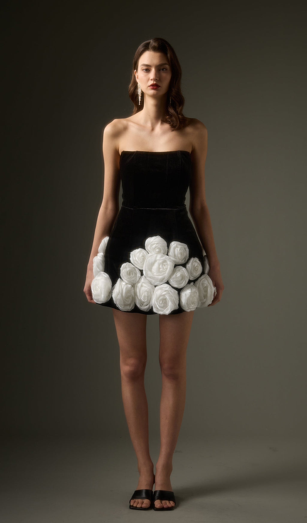 Black Off Shoulder Flower Mini Dress